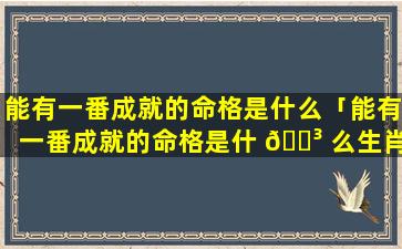 能有一番成就的命格是什么「能有一番成就的命格是什 🐳 么生肖」